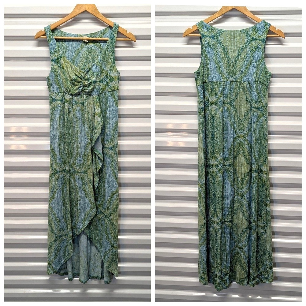 Boho Soma Blue Green Faux Wrap Waterfall Maxi Dress Size Medium Quiet‎ Luxury